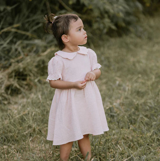 Aster & Oak Pink Muslin Trim Dress