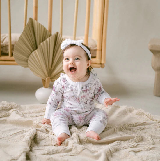 Aster & Oak Daisy LS Floral Zip Romper