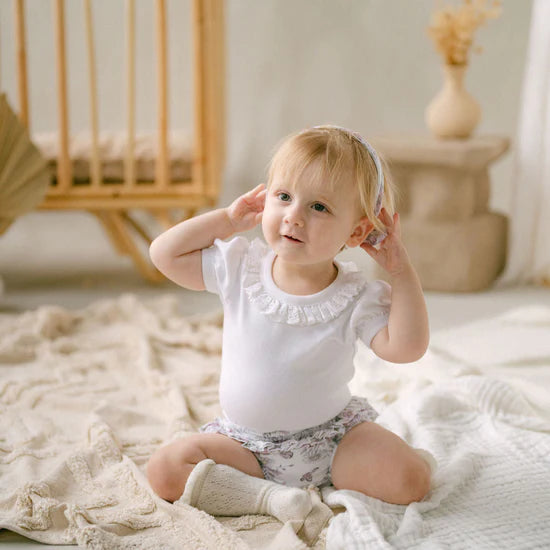 Aster and Oak White Ruffle Puff Onesie