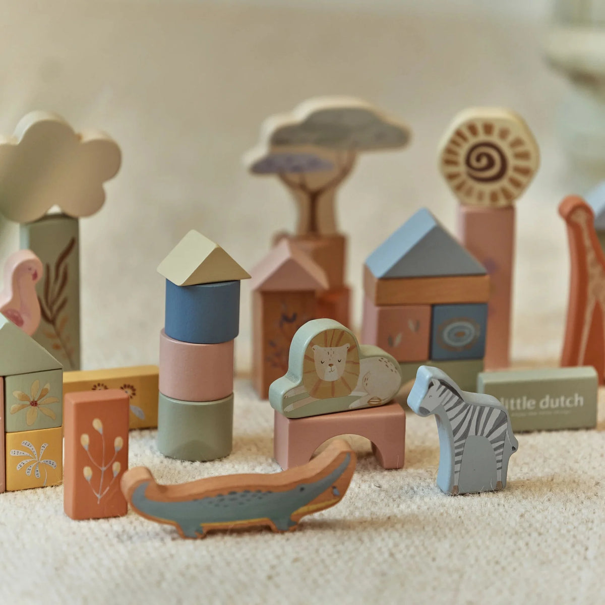 Little Dutch Safari Friends Wooden Building Blocks