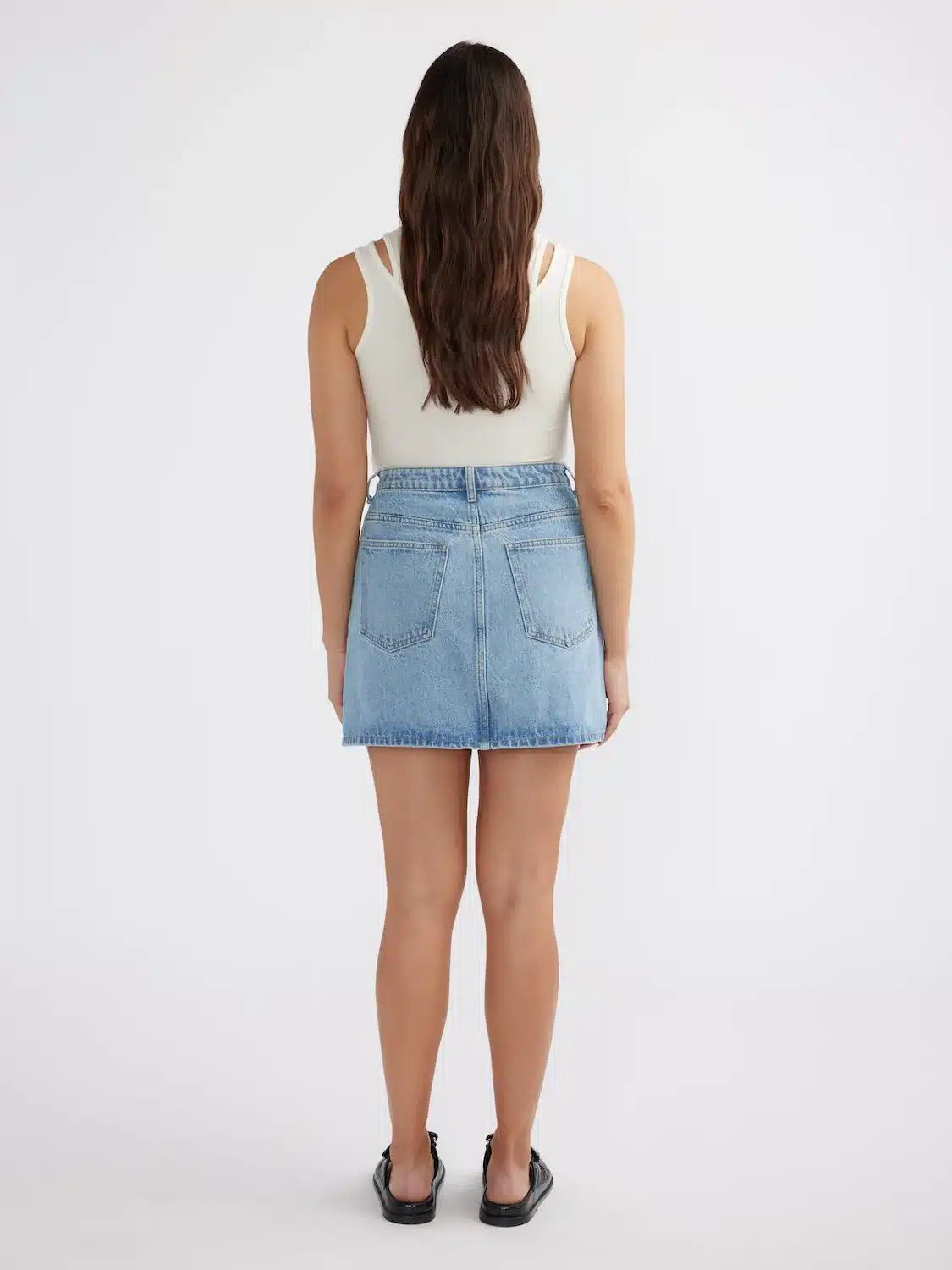 Ena Pelly Reese Denim Mini Skirt - Mid Wash Blue