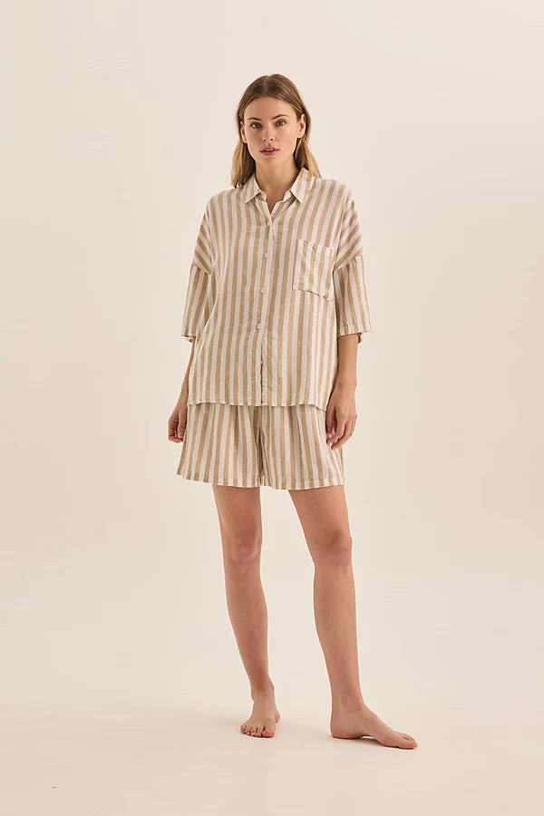 Gingerlilly - Evie Natural Stripe Linen Short Set