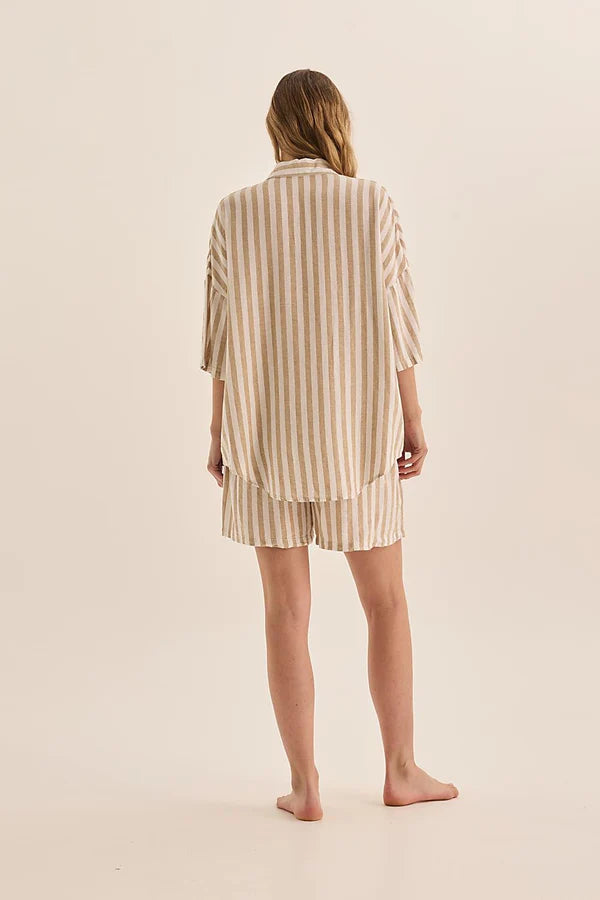 Gingerlilly - Evie Natural Stripe Linen Short Set