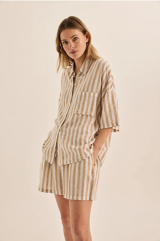 Gingerlilly - Evie Natural Stripe Linen Short Set