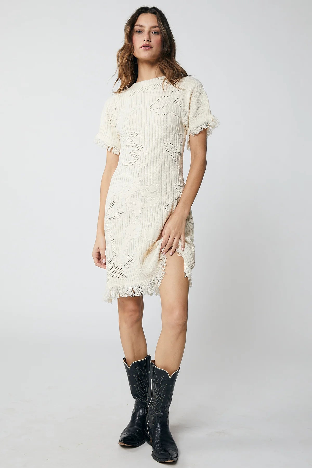 Rue Stiic Soleil Mini Dress - Ecru Textured