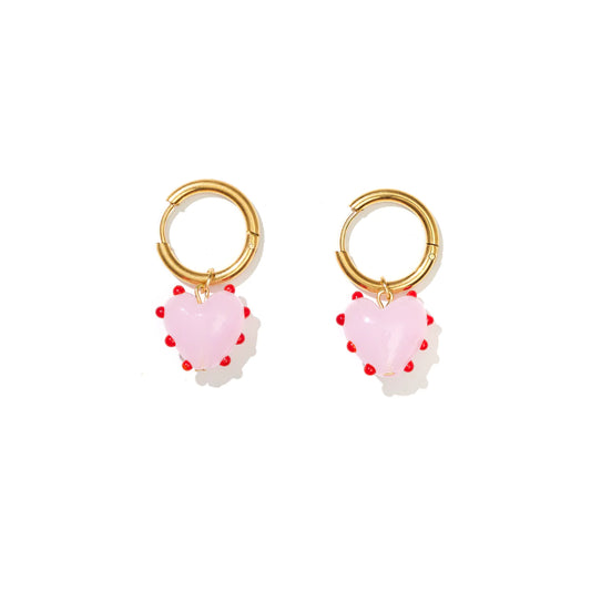 Emeldo HEART DROP HOOPS // RED AND PINK ON GOLD