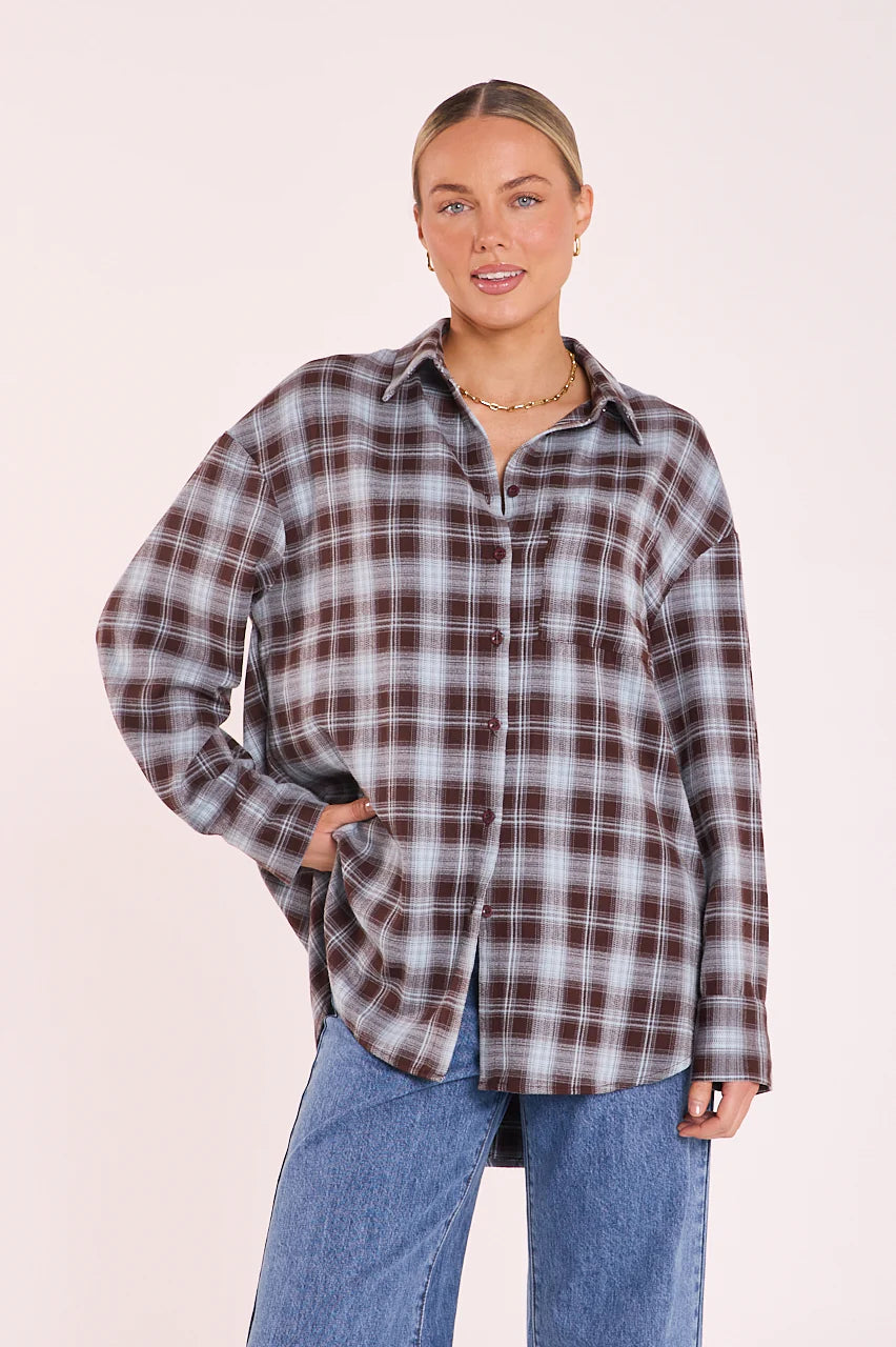 Feather & Noise Luca Shirt Blue Chocolate Check