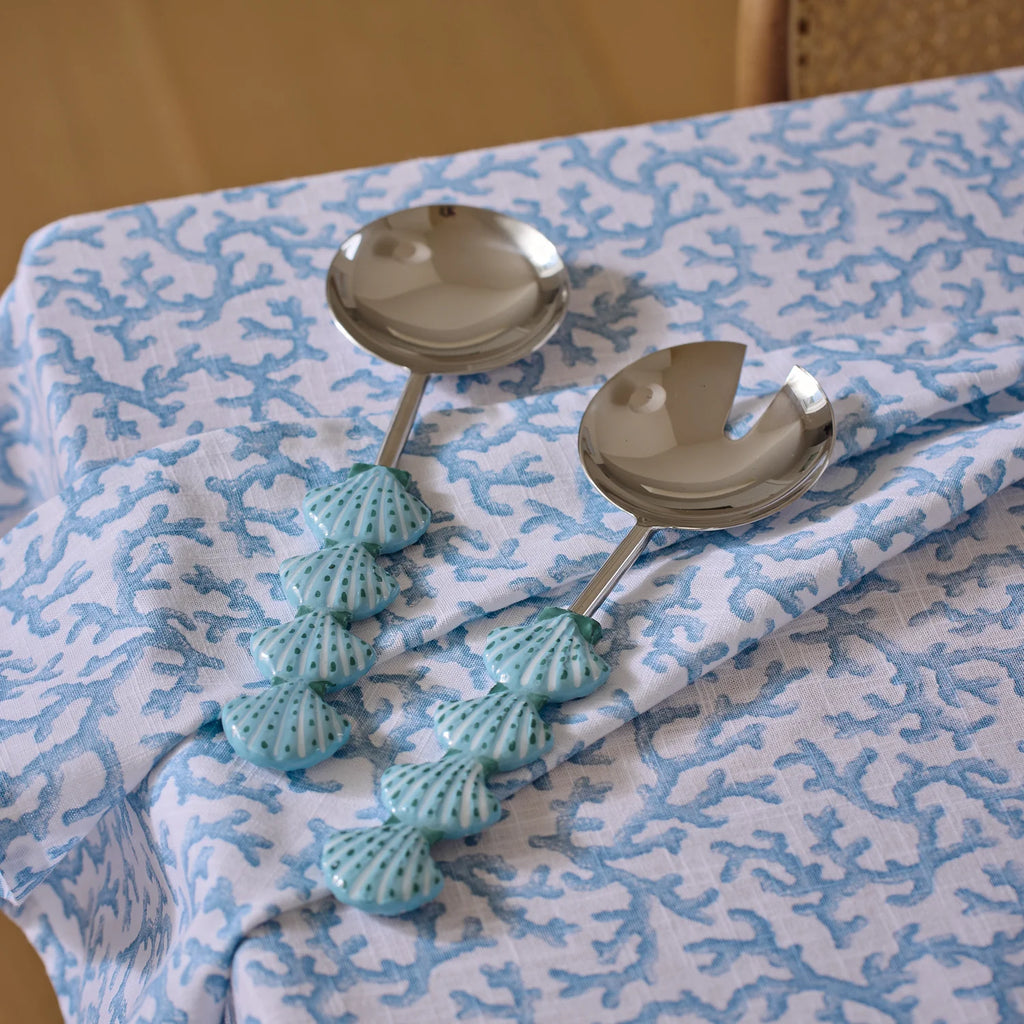 Madras Link Scallop Blue Salad Server Set 2