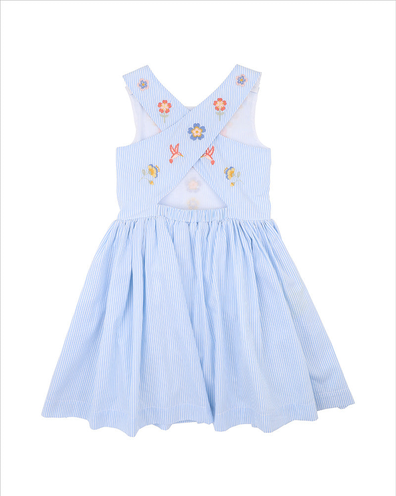 Fox & Finch Songbird Stripe Embroidered Cross Back Dress