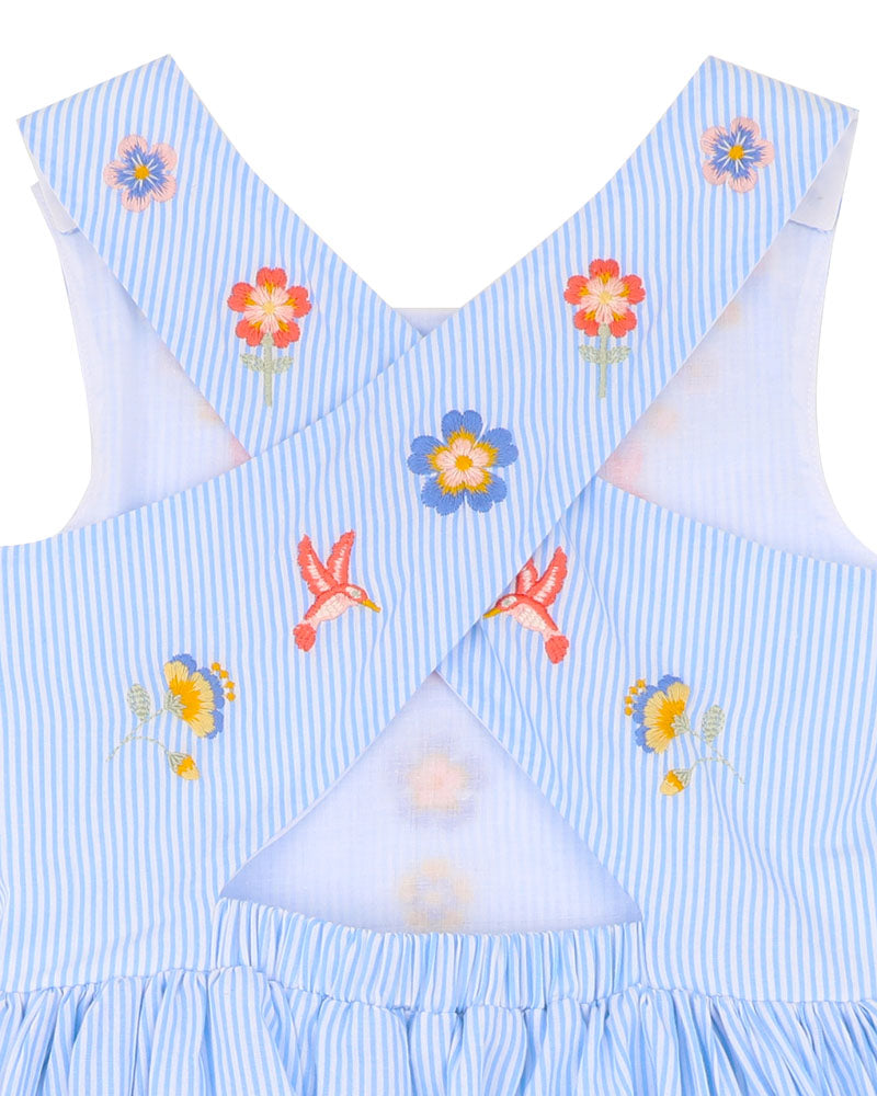 Fox & Finch Songbird Stripe Embroidered Cross Back Dress