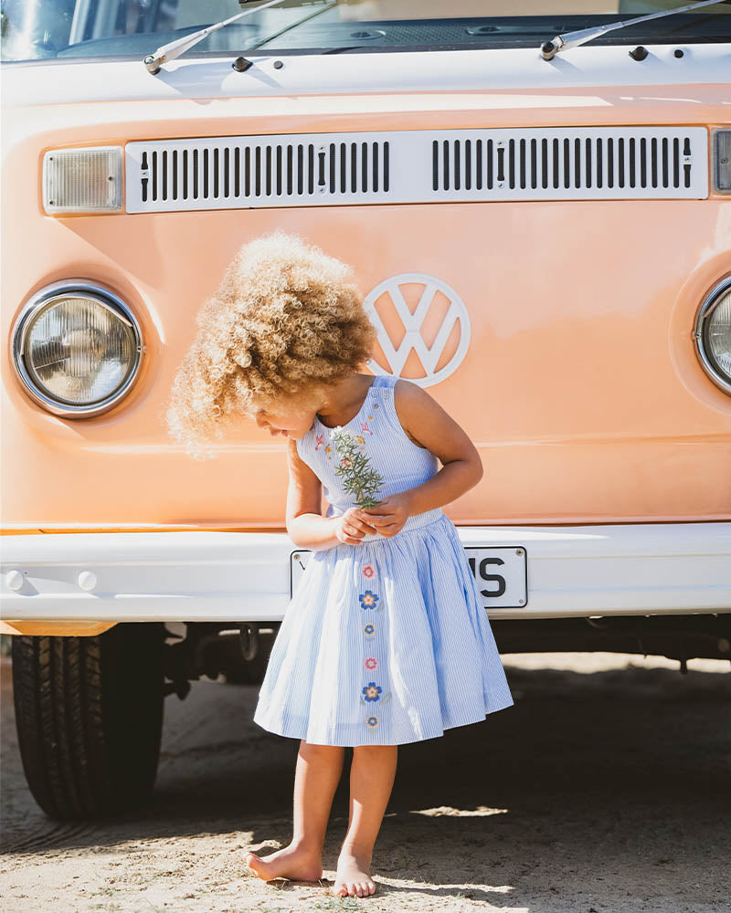 Fox & Finch Songbird Stripe Embroidered Cross Back Dress