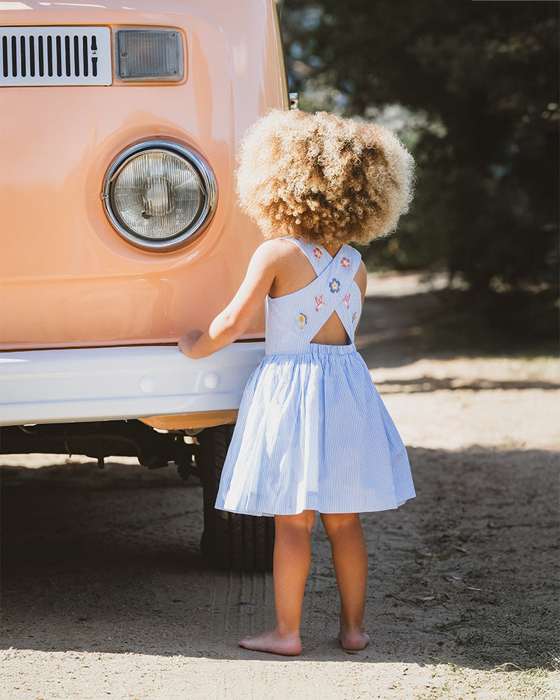 Fox & Finch Songbird Stripe Embroidered Cross Back Dress