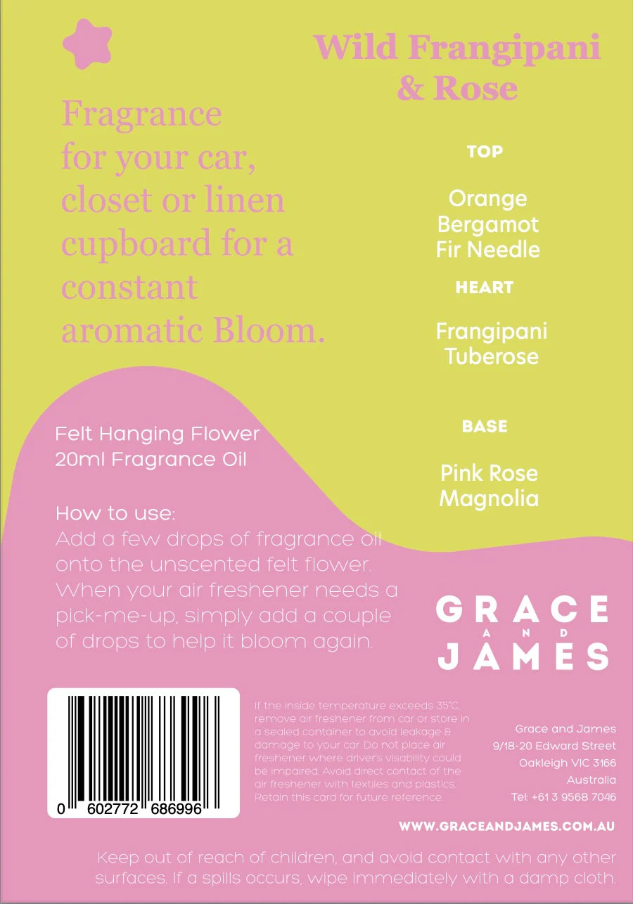 Grace and James Wild Frangipani & Rose - Felt Air Freshener