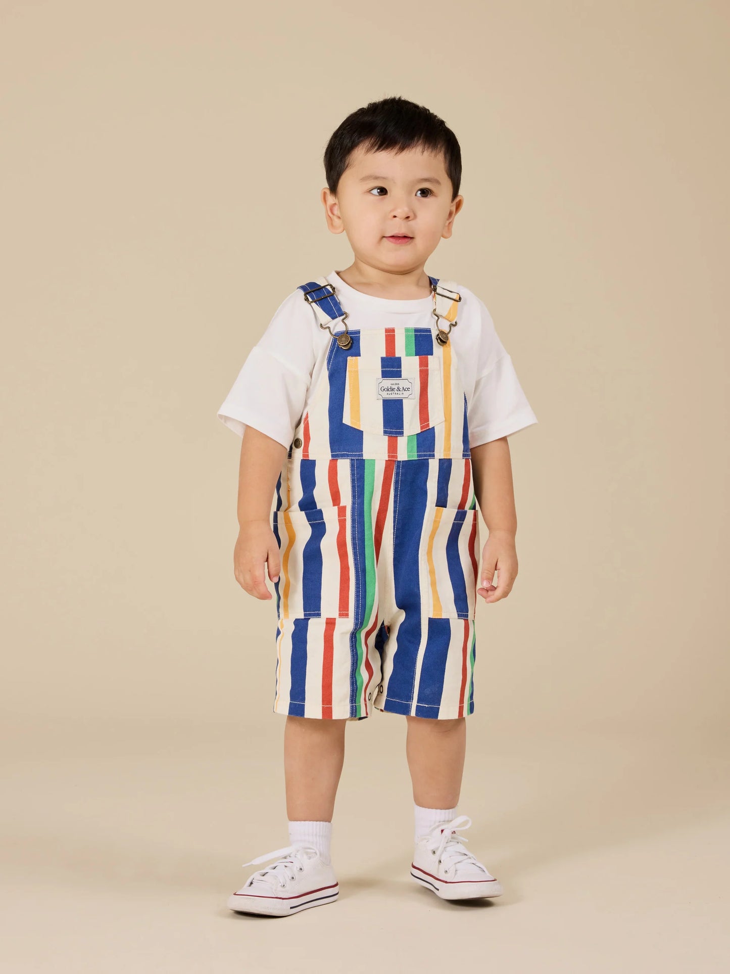 Goldie + Ace 90's Bold Stripe James Denim Pocket Overalls