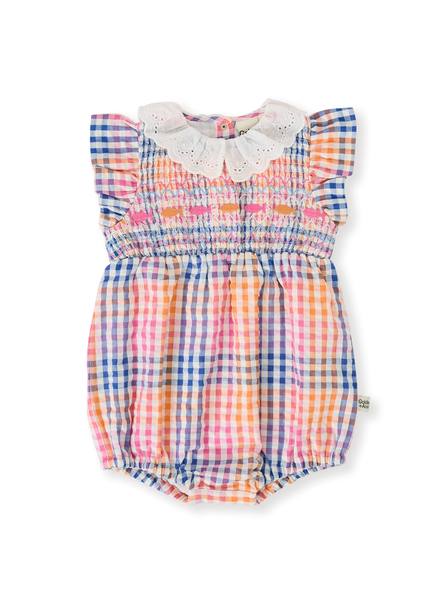 Goldie Ace + Rainbow Gingham Lani Smocked Romper