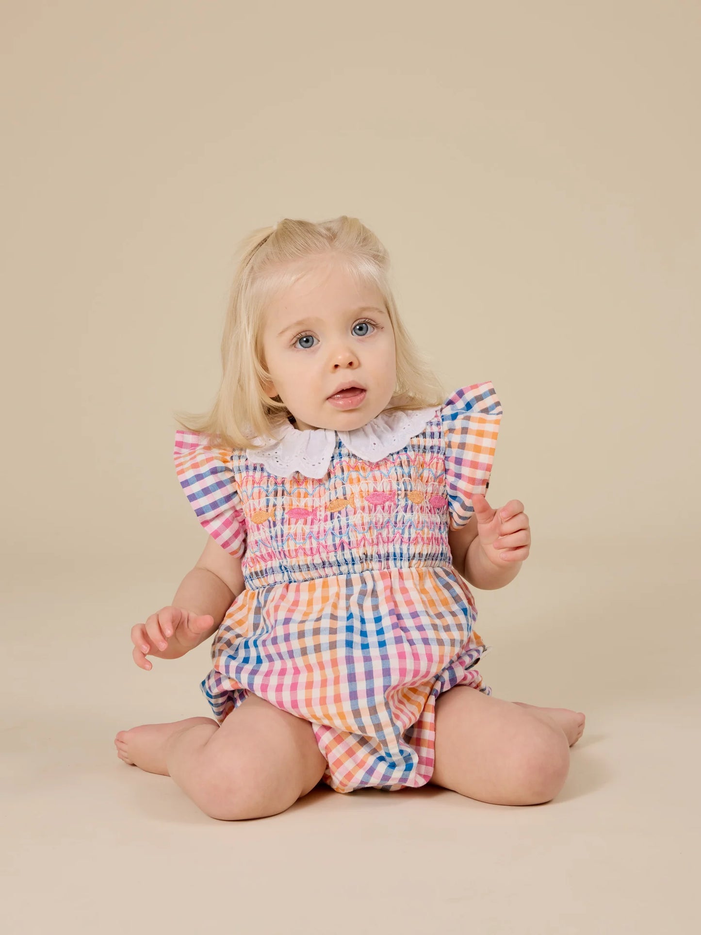 Goldie Ace + Rainbow Gingham Lani Smocked Romper