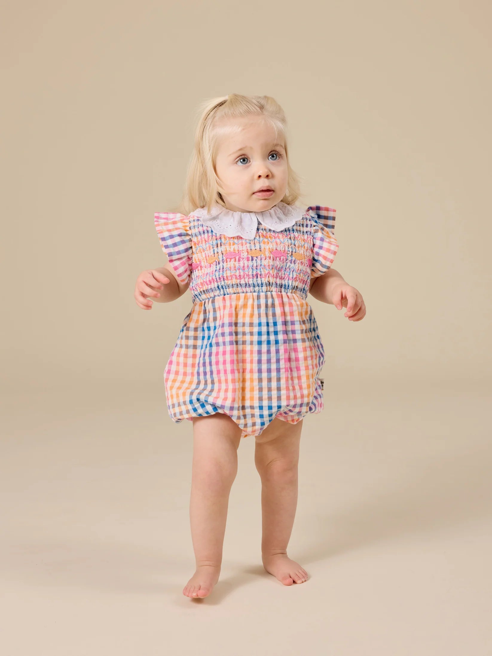 Goldie Ace + Rainbow Gingham Lani Smocked Romper