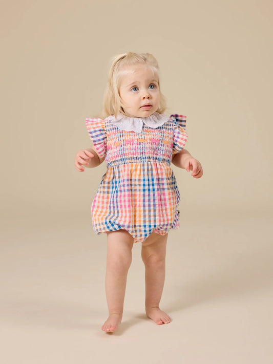 Goldie Ace + Rainbow Gingham Lani Smocked Romper