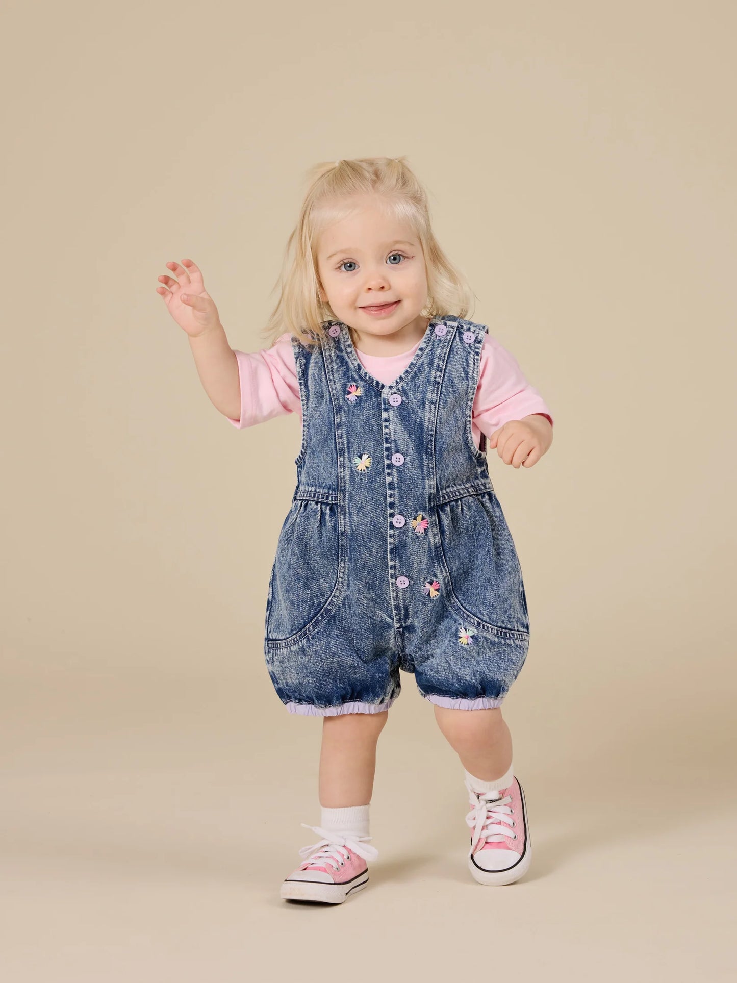 Goldie + Ace Nina Pastel Petals Denim Romper