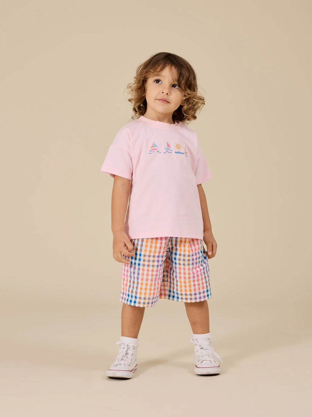 Goldie + Ace Rainbow Gingham Kirby Relaxed Shorts