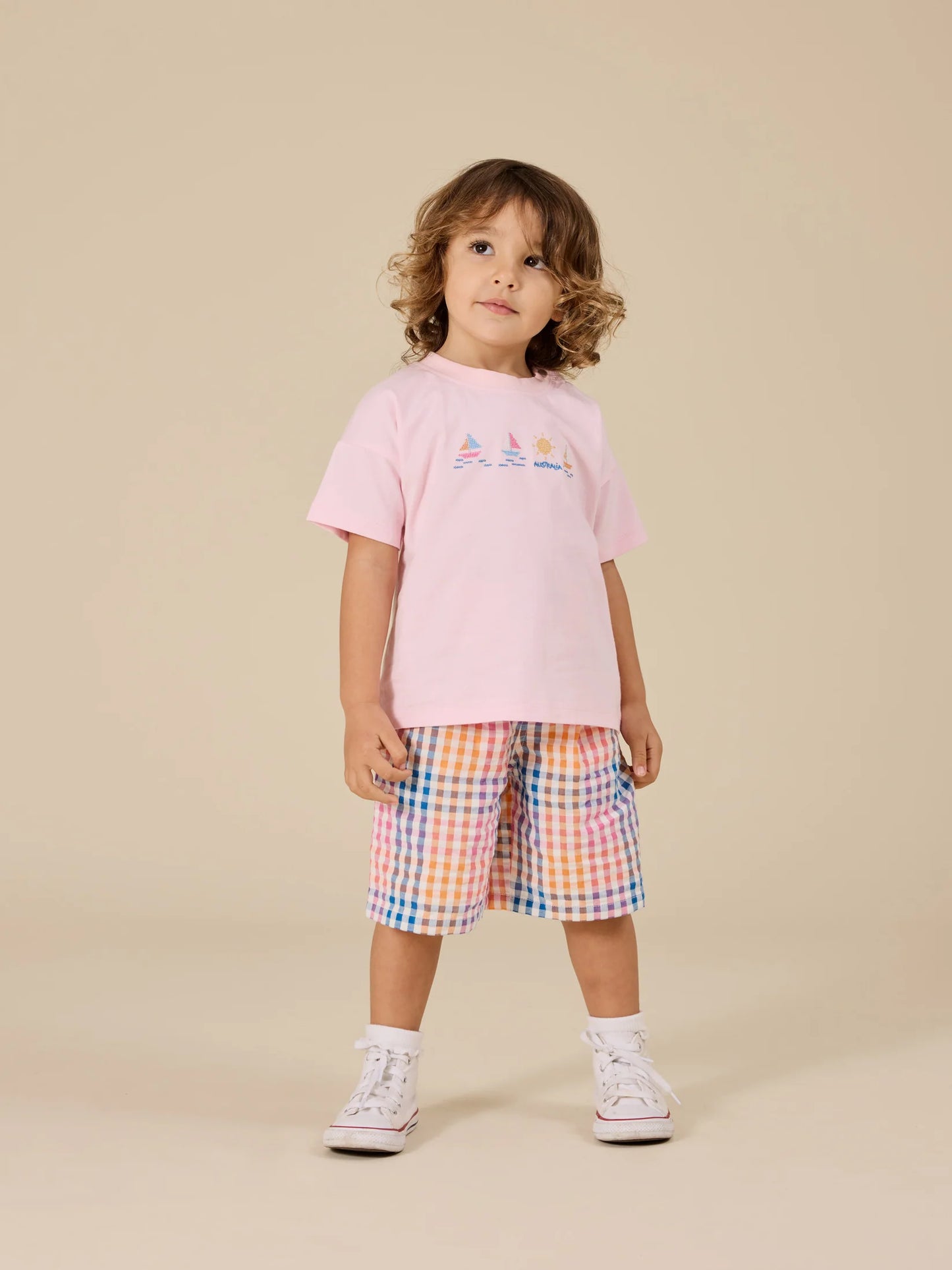 Goldie + Ace Rainbow Gingham Kirby Relaxed Shorts