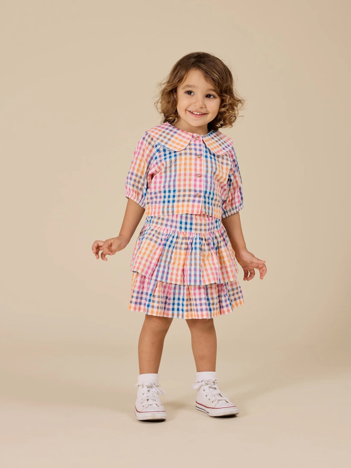Goldie + Ace Rainbow Gingham Ria Ruffle Skirt