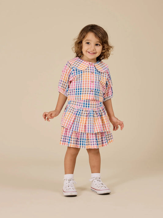 Goldie + Ace Rainbow Gingham Ria Ruffle Skirt