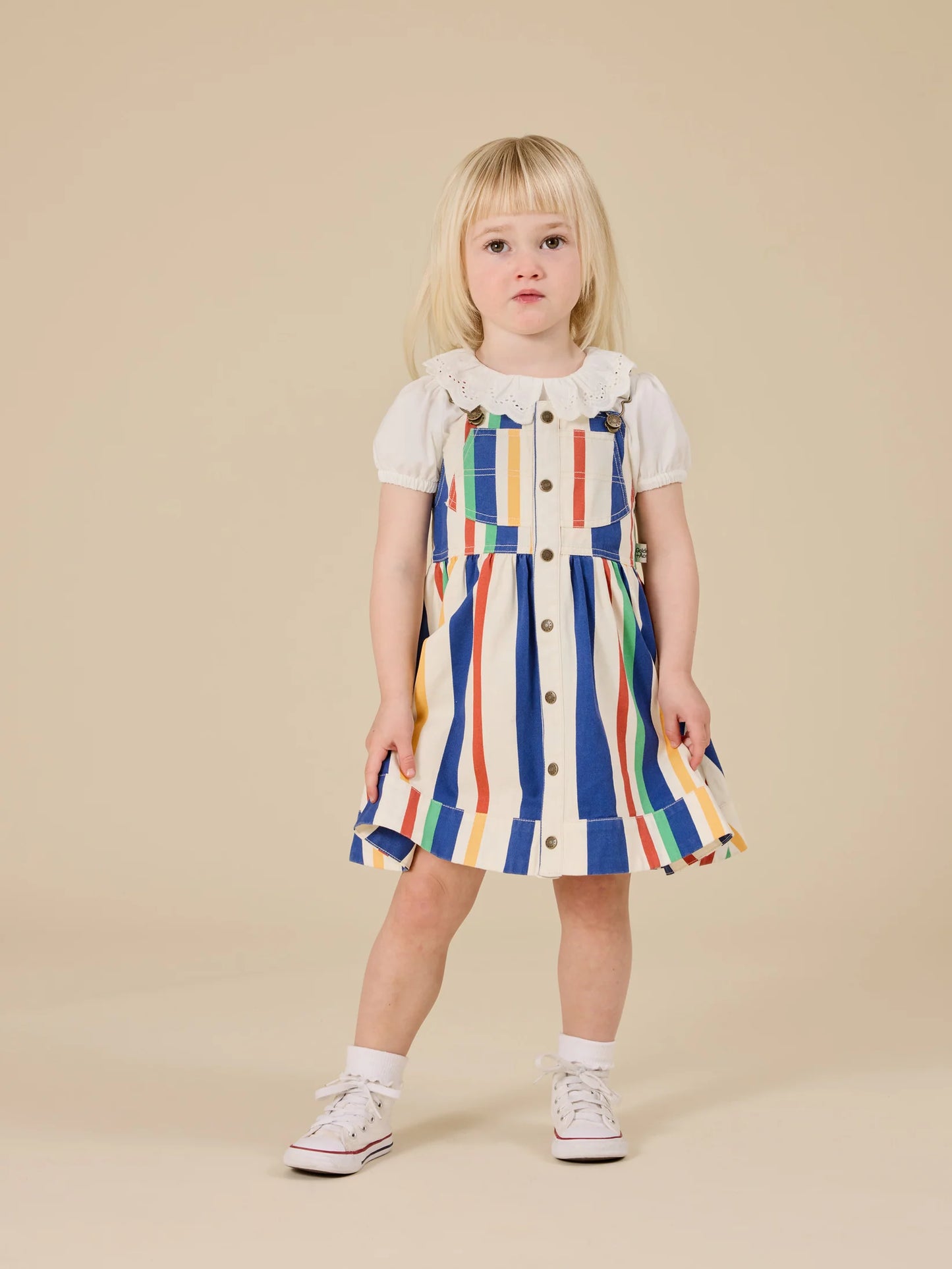 Goldie + Ace 90's Bold Stripe Heidi Denim Pinafore Dress
