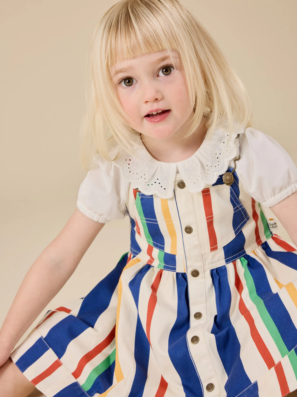Goldie + Ace 90's Bold Stripe Heidi Denim Pinafore Dress