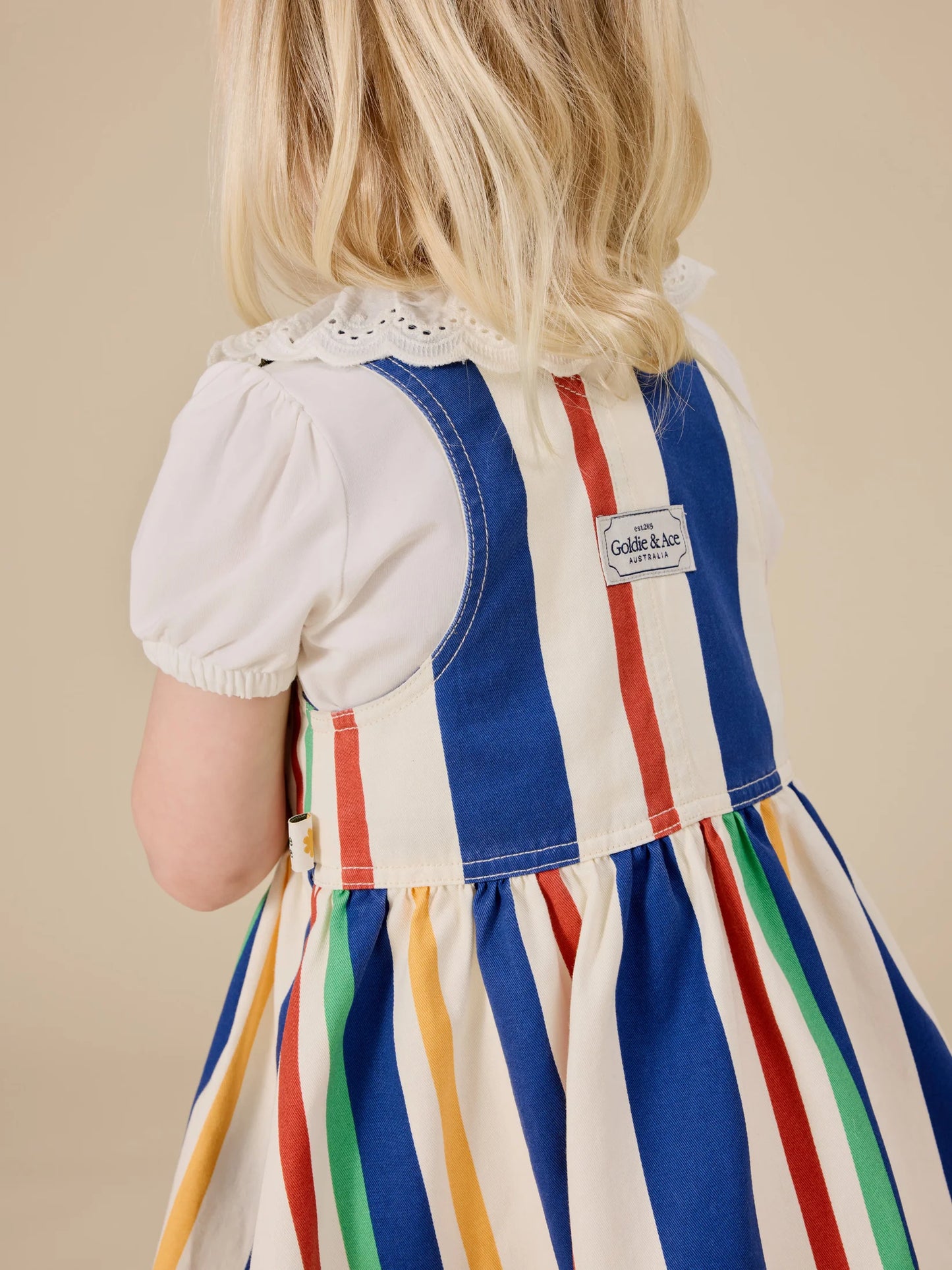 Goldie + Ace 90's Bold Stripe Heidi Denim Pinafore Dress