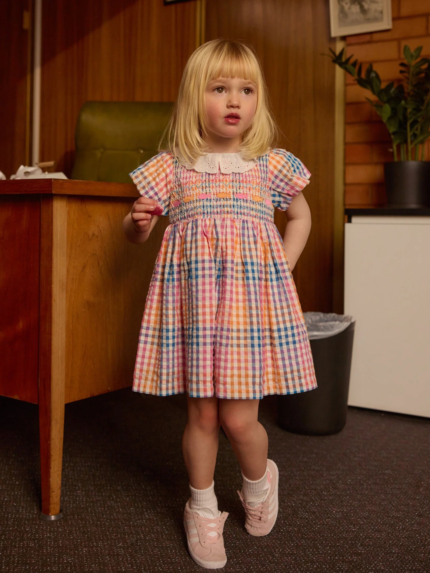 Goldie + Ace Rainbow Gingham Flo Smocked Dress