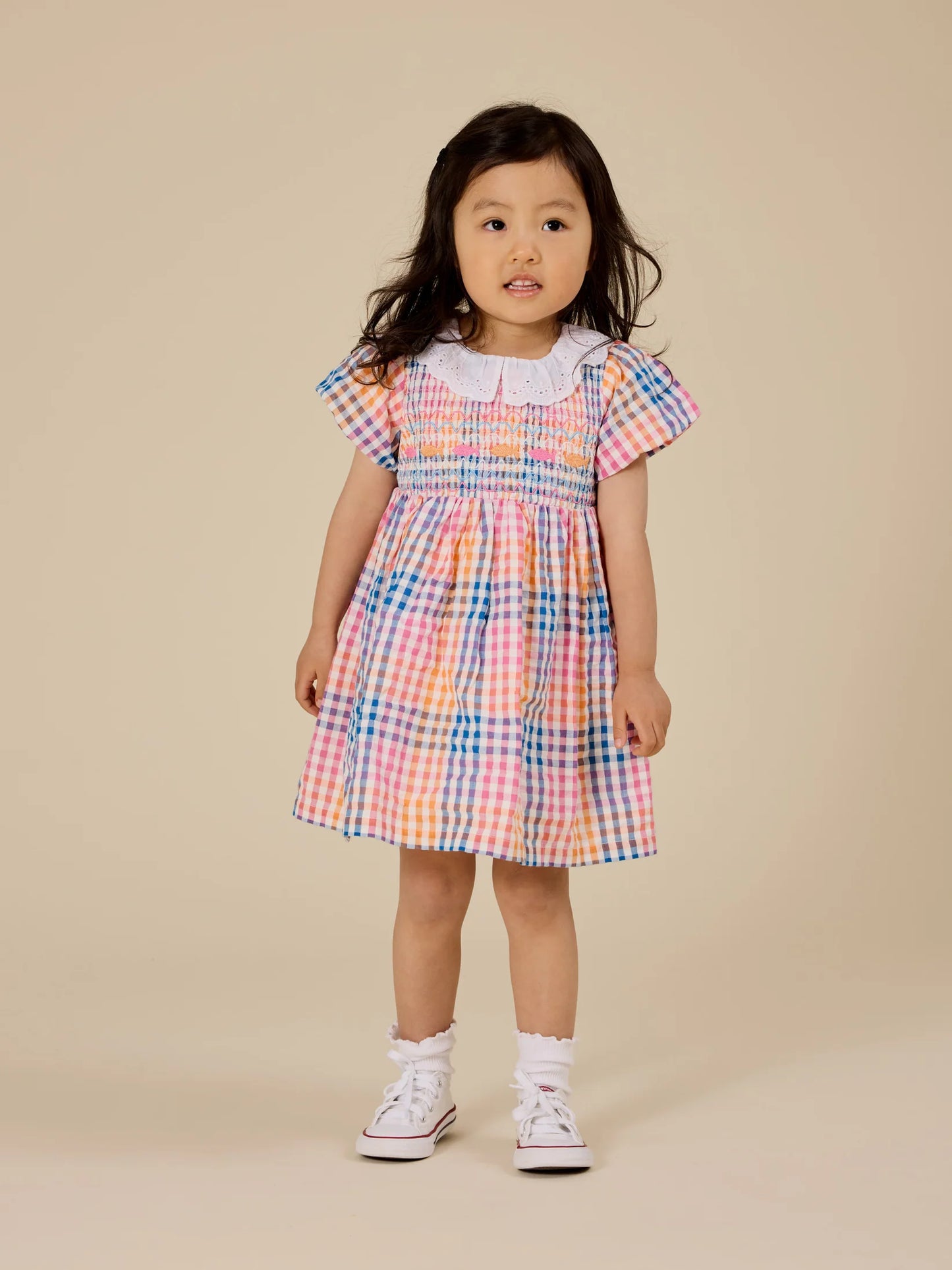 Goldie + Ace Rainbow Gingham Flo Smocked Dress