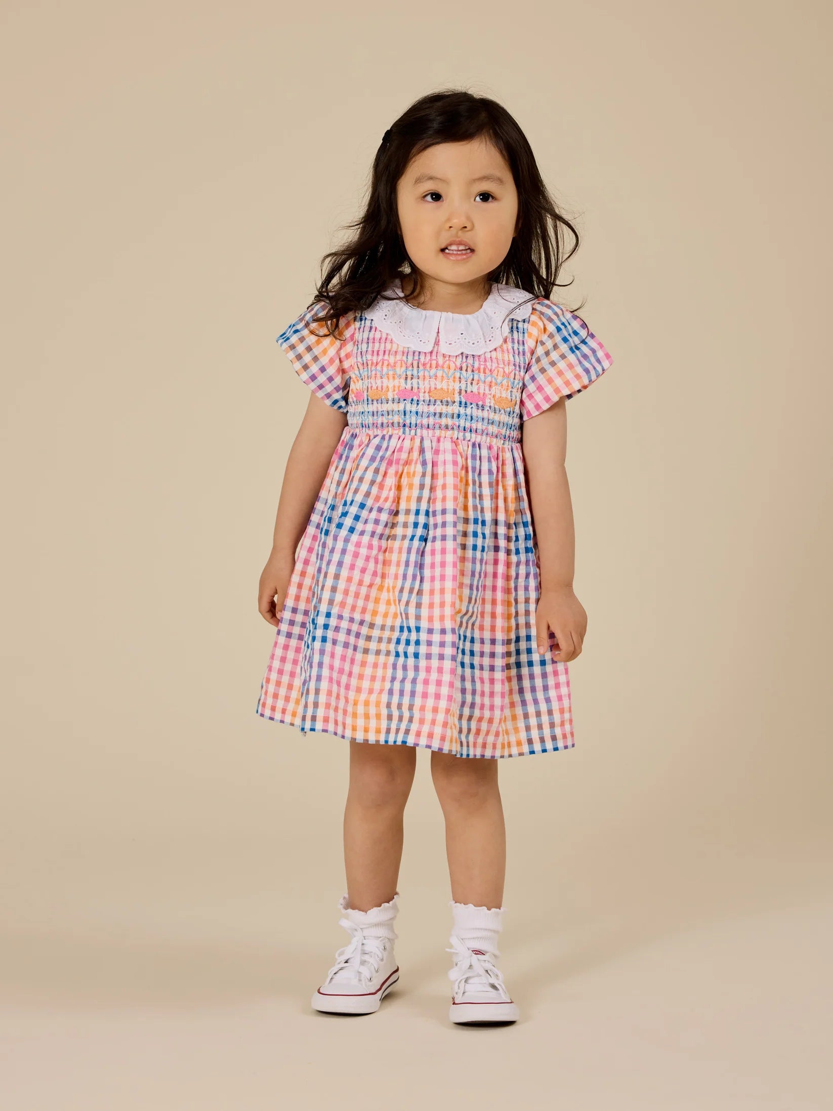 Goldie + Ace Rainbow Gingham Flo Smocked Dress