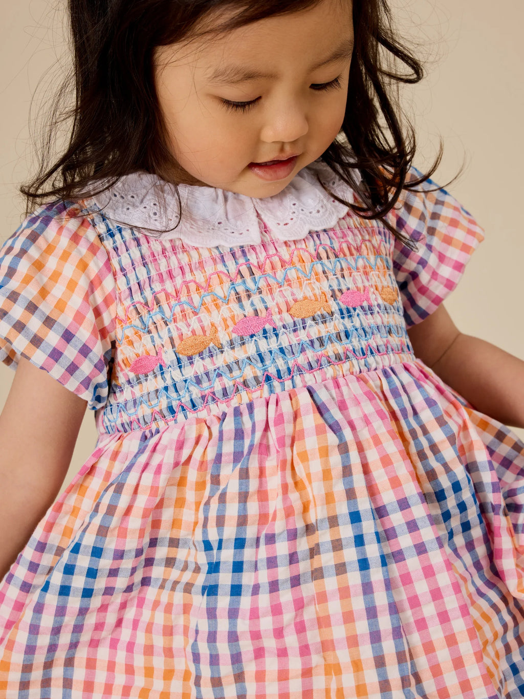 Goldie + Ace Rainbow Gingham Flo Smocked Dress