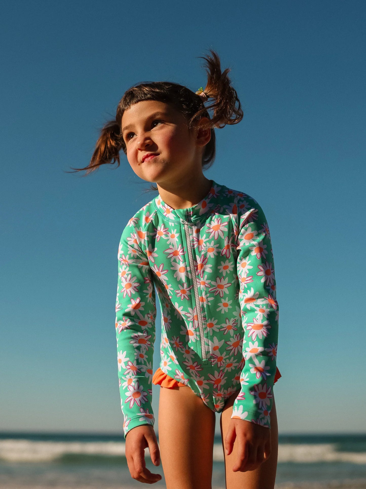 Goldie + Ace  Daisy Patch Long Sleeve Frill Swimsuit