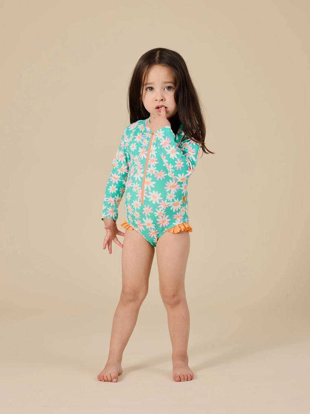 Goldie + Ace  Daisy Patch Long Sleeve Frill Swimsuit