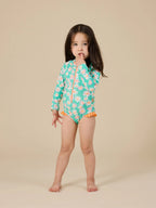 Goldie + Ace  Daisy Patch Long Sleeve Frill Swimsuit