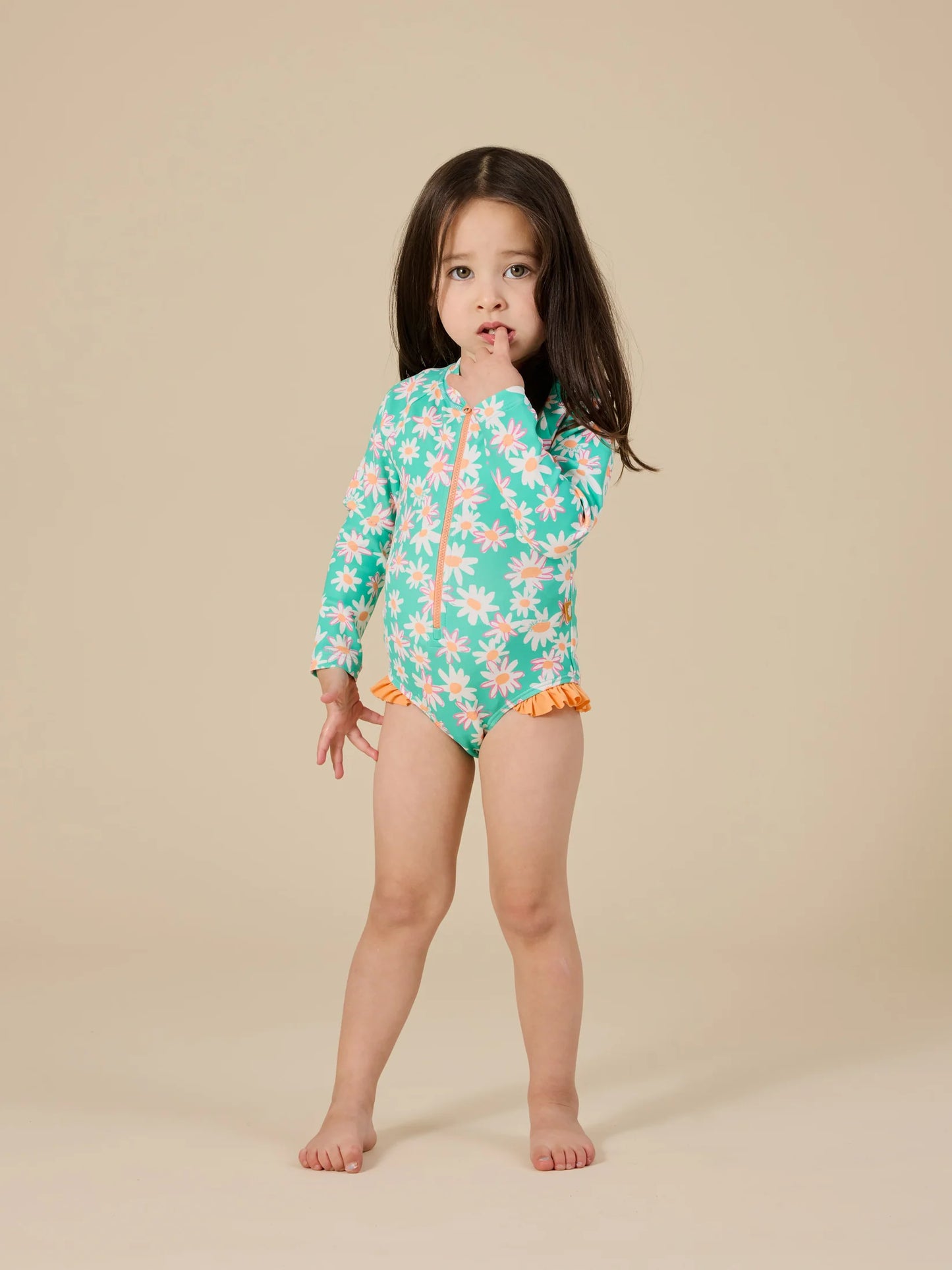 Goldie + Ace  Daisy Patch Long Sleeve Frill Swimsuit