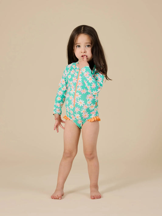 Goldie + Ace  Daisy Patch Long Sleeve Frill Swimsuit