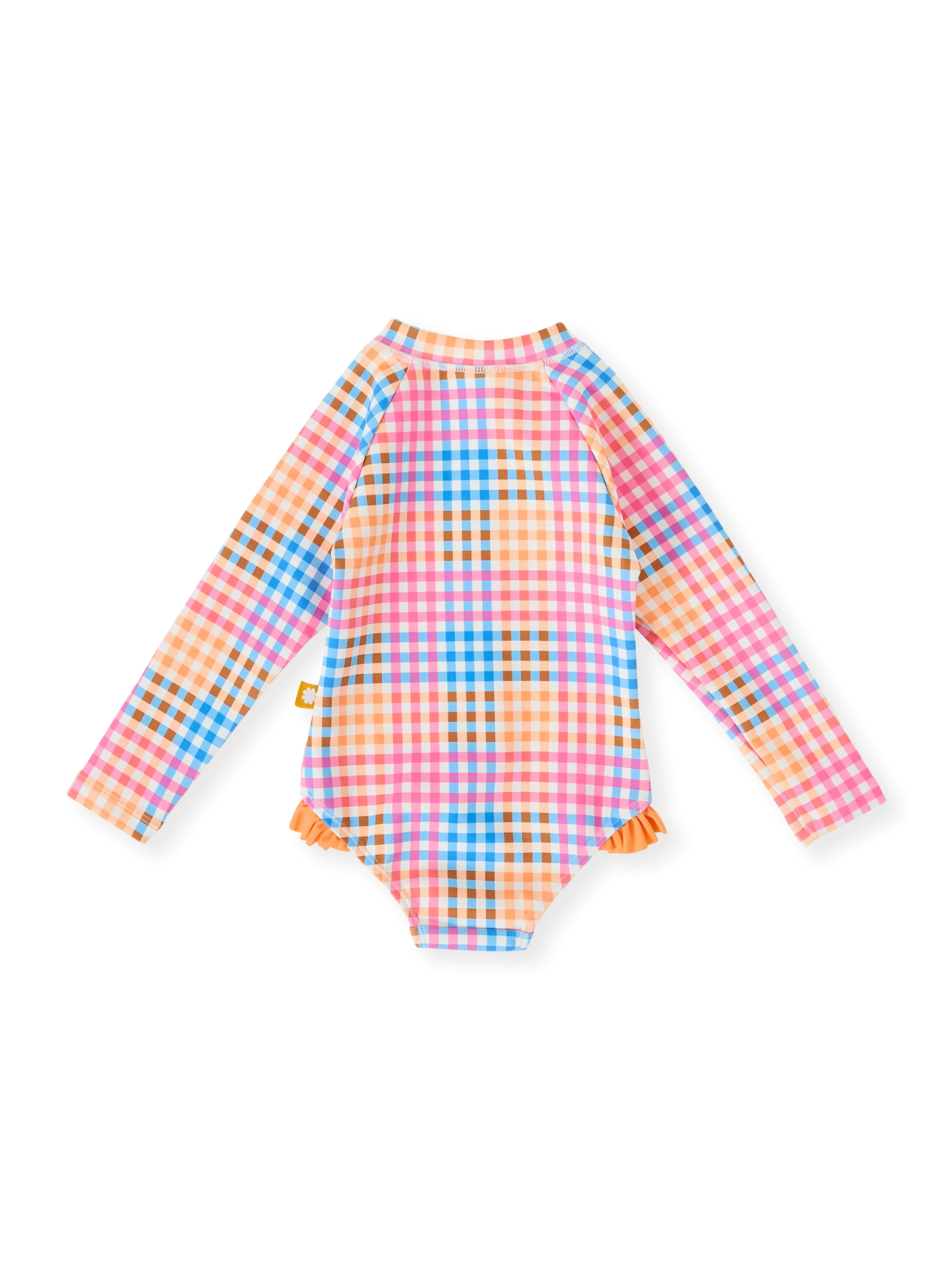 Goldie + Ace Rainbow Gingham Long Sleeve Frill Swimsuit