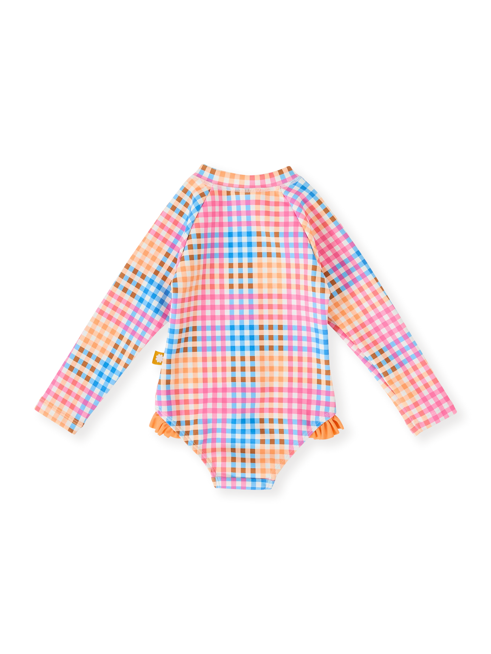 Goldie + Ace Rainbow Gingham Long Sleeve Frill Swimsuit