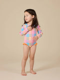 Goldie + Ace Rainbow Gingham Long Sleeve Frill Swimsuit