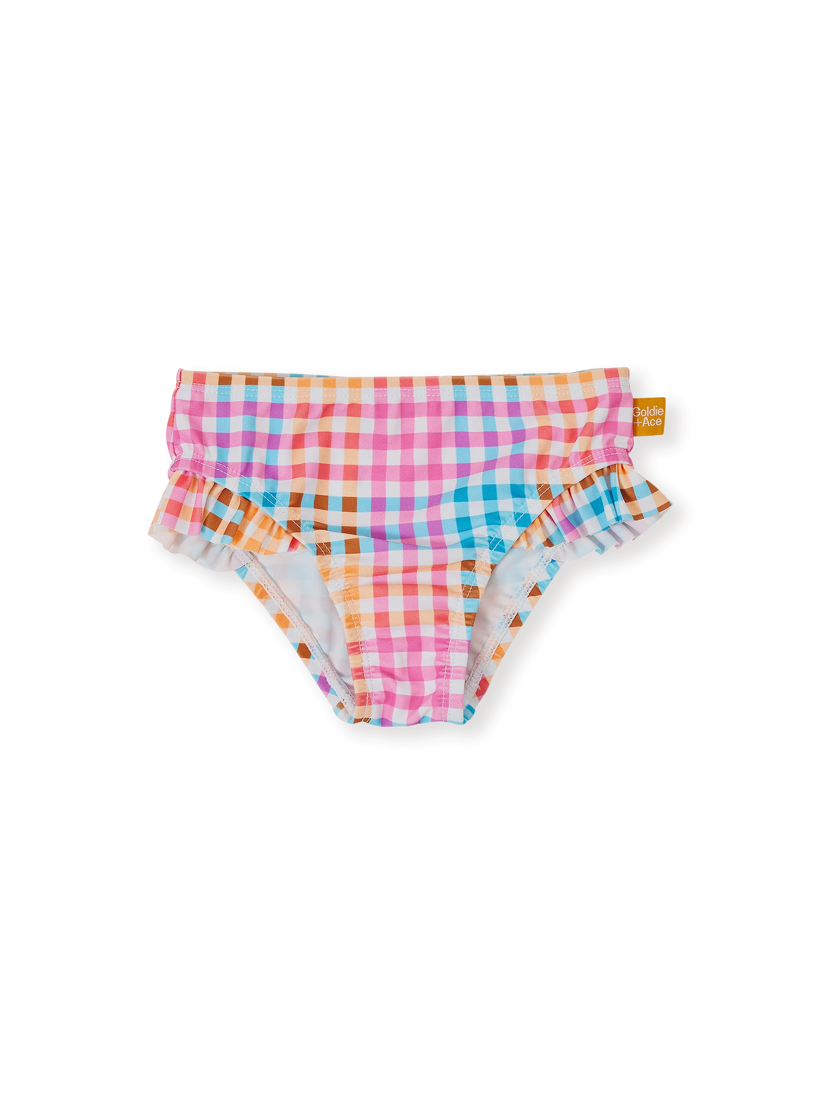 Goldie + Ace Rainbow Gingham Frill Waist Bikini Bottom