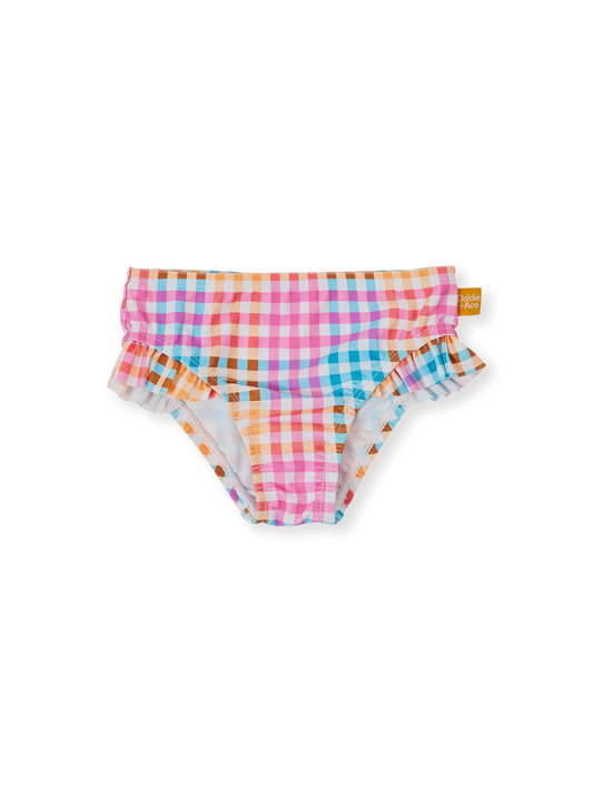 Goldie + Ace Rainbow Gingham Frill Waist Bikini Bottom