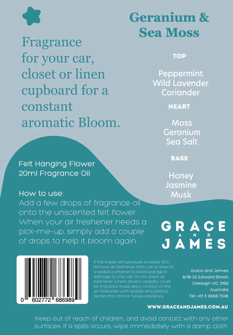 Grace and James Geranium & Sea Moss - Felt Air Freshener
