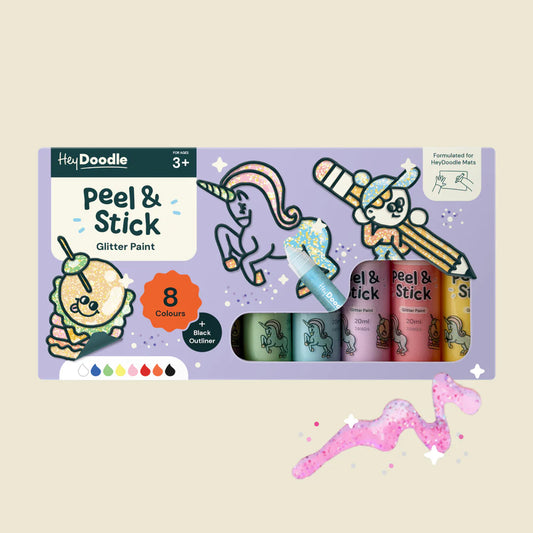 Hey Doodle Peel & Stick Glitter Paint - Easy Peel and Stickable Colours
