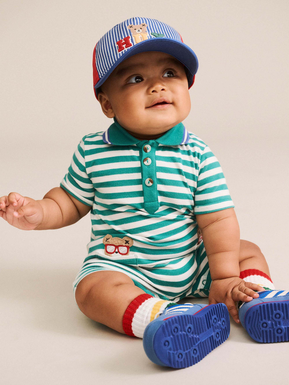 Huxbaby Green Stripe Vacay Hux Romper