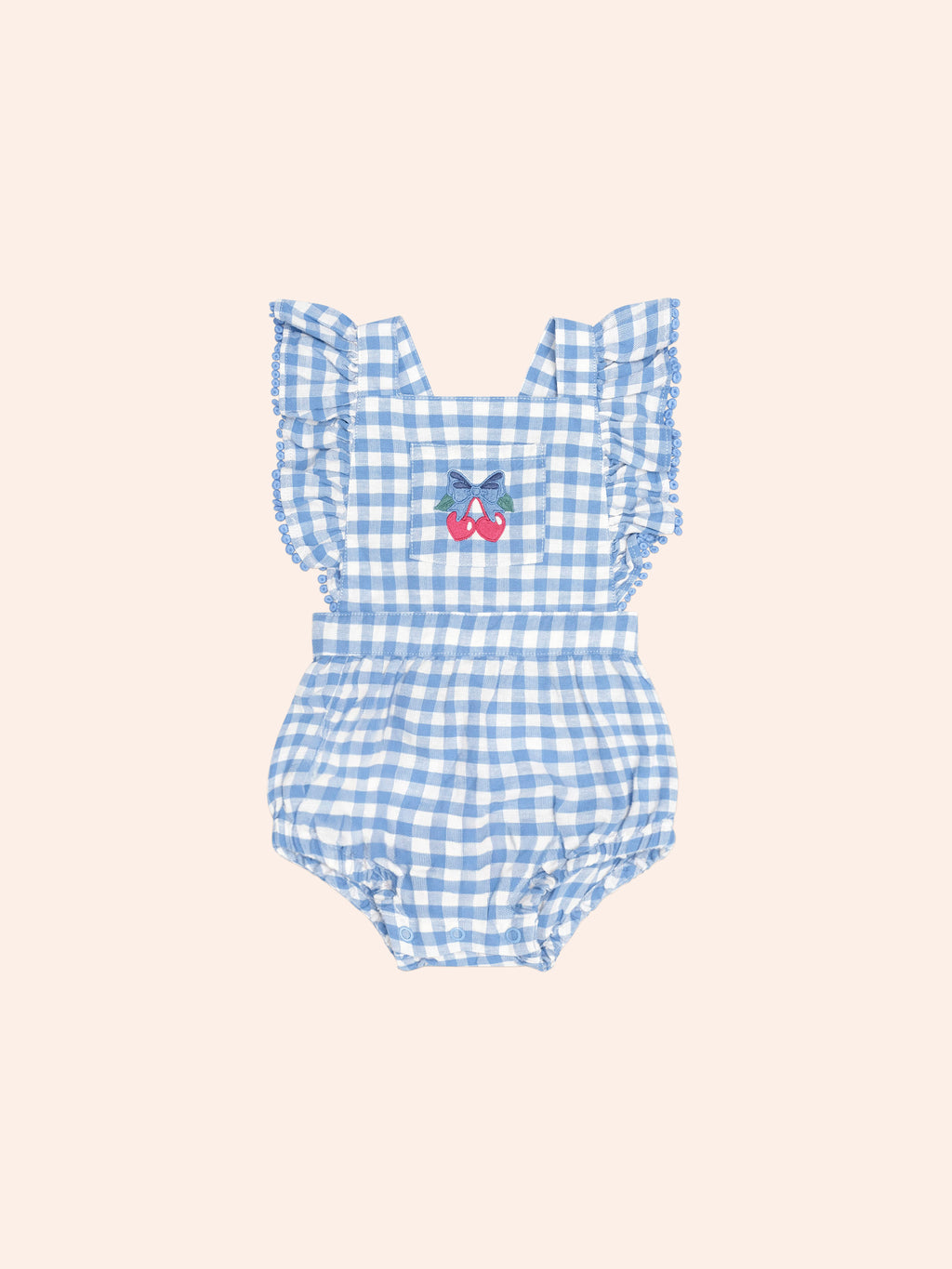 Huxbaby Dusty Blue Gingham Bow Playsuit
