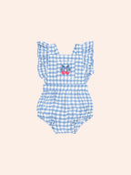 Huxbaby Dusty Blue Gingham Bow Playsuit