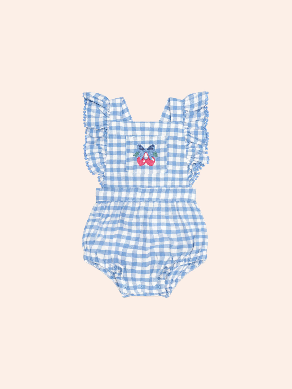 Huxbaby Dusty Blue Gingham Bow Playsuit